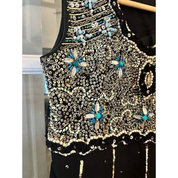 Vtg Womens Small Black Dress Whimsigoth Dark Fairy Flapper Sequin Beaded Ff - Picture 5 of 9
